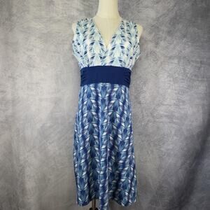 Patagonia Dress Womens Medium Blue White Sleeveless V Neck A Line Organic Cotton
